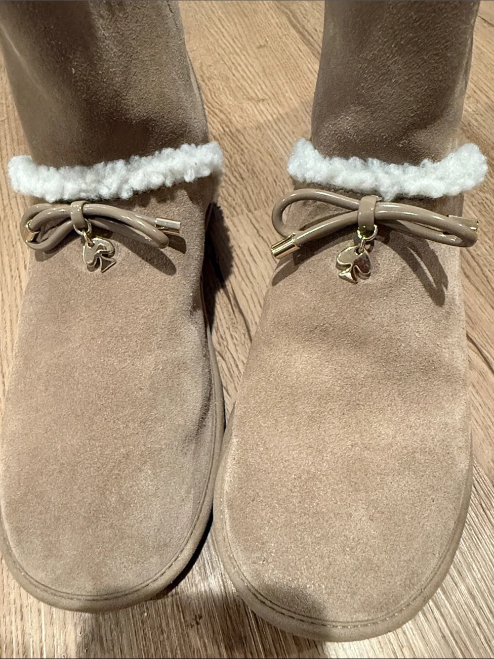 kate spade Tan Faux-Suede Faux-Shearling Mid-Calf Boots